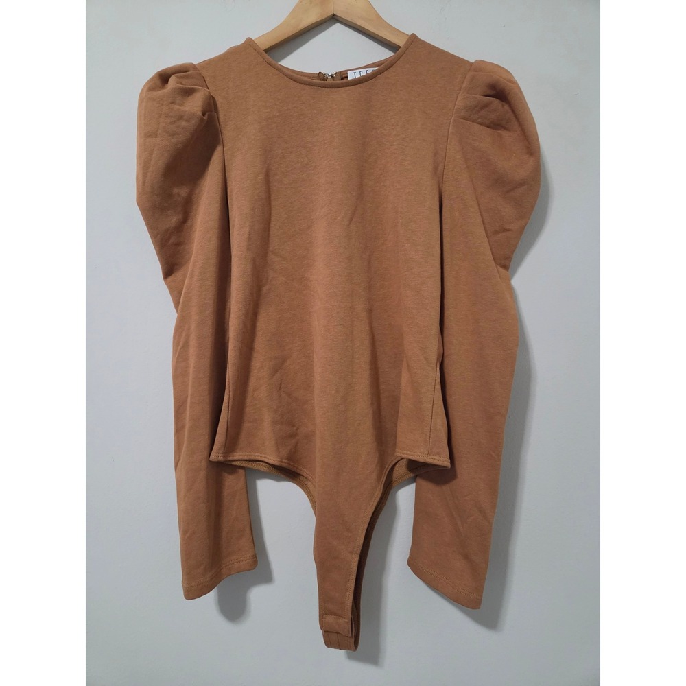 TCEC Camel Brown Puff Shoulder Long Sleeve Bodysuit CT8458 Medium‎